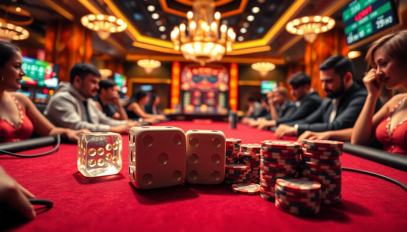 xóc đĩa online gaming table showcasing dice, chips, and high-end atmosphere for enthusiastic players