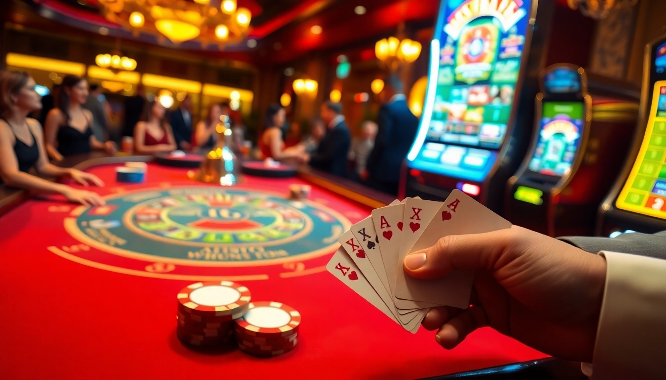 Patrons enjoying a thrilling moment at a casino blackjack table themed around XX88.