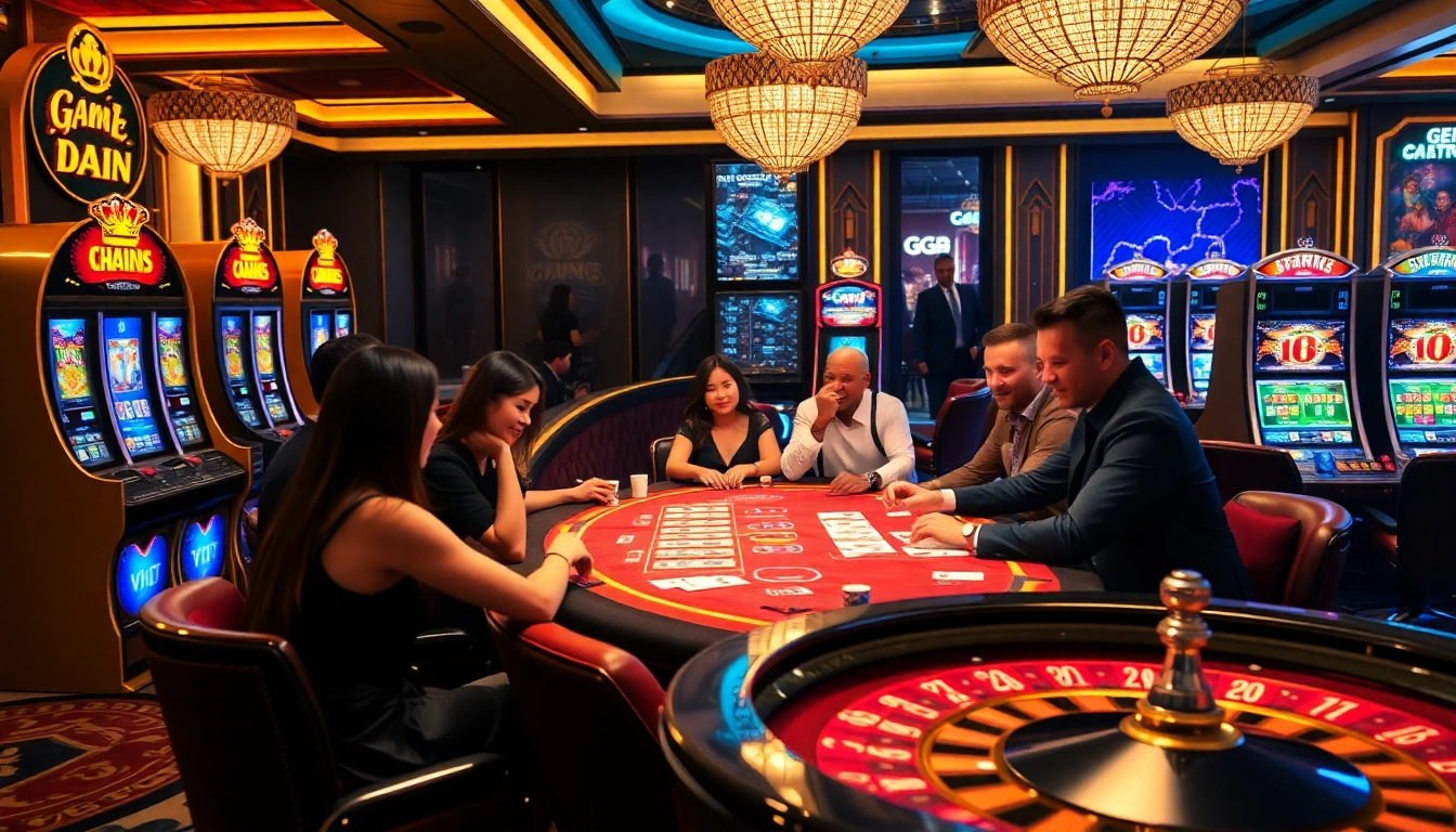 Players enjoying the excitement at GG 88 casino with vibrant slot machines and poker tables.