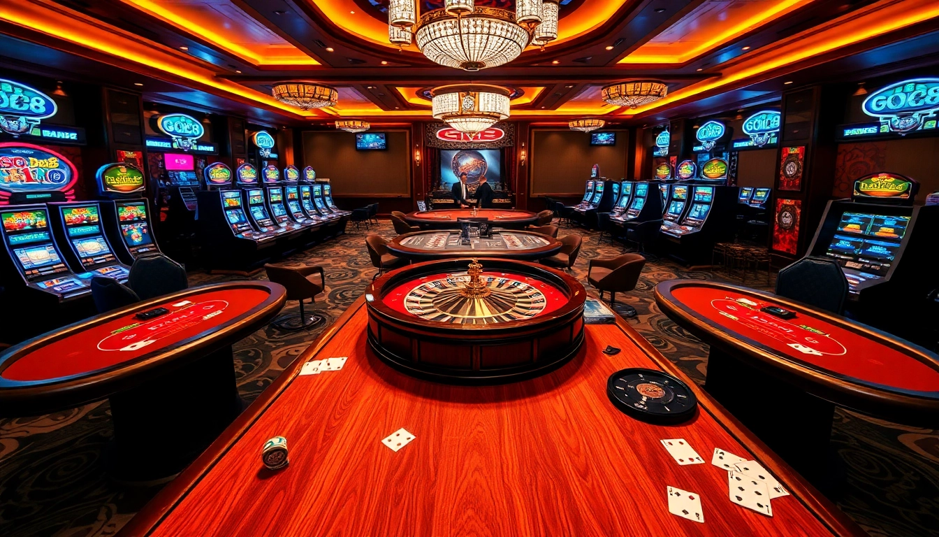 Experience the thrill of GO88 at a luxury casino with vibrant slot machines and poker tables.