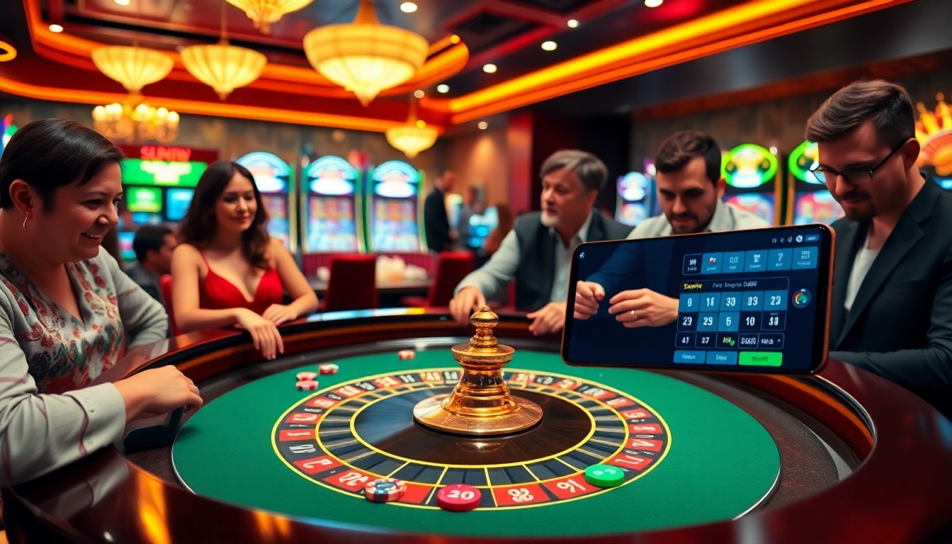 Sunwin players strategizing at a casino table while enjoying immersive gaming experiences.
