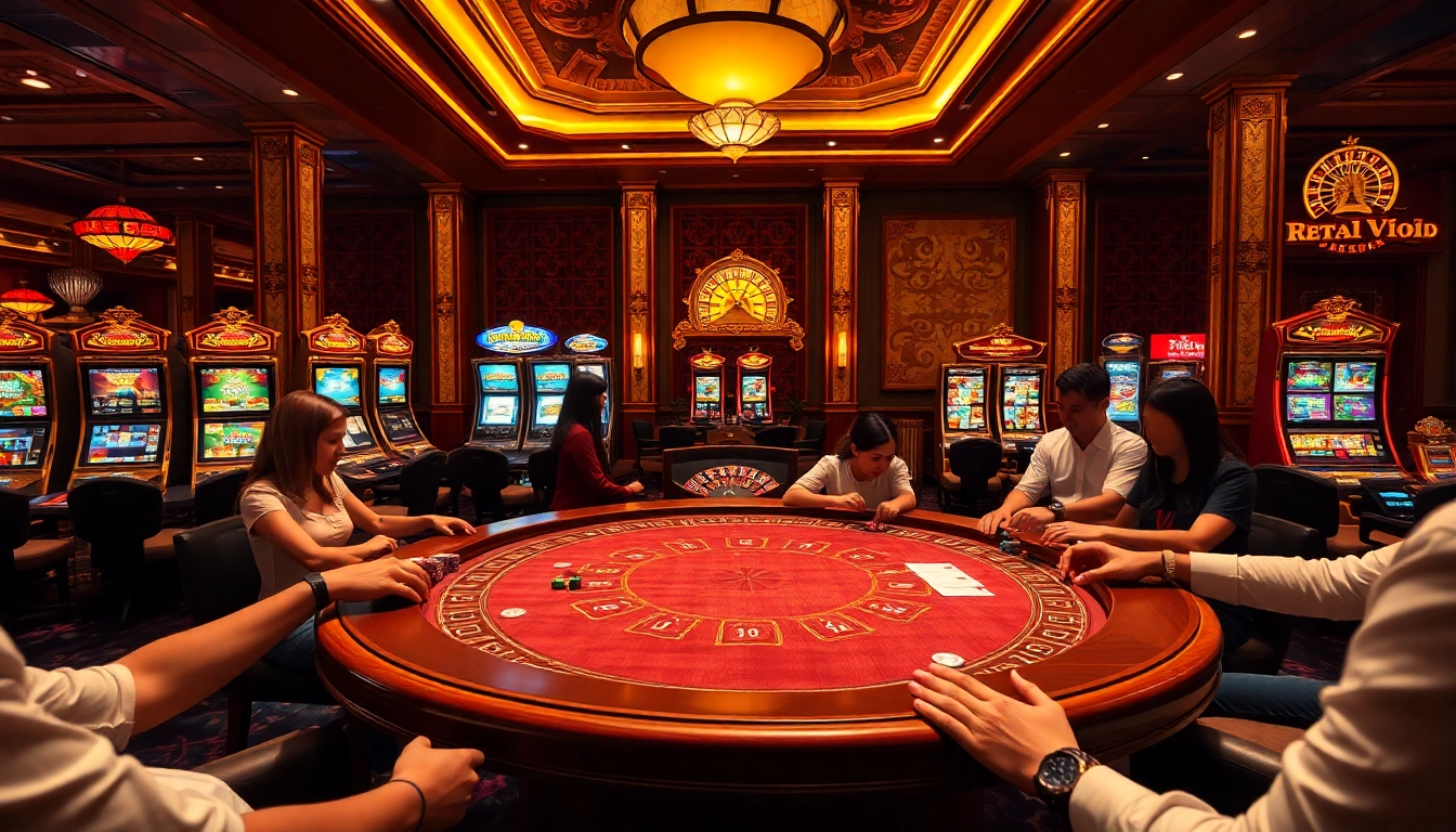 Engaging players at a 789club tài xỉu table with vibrant casino elements and excitement.