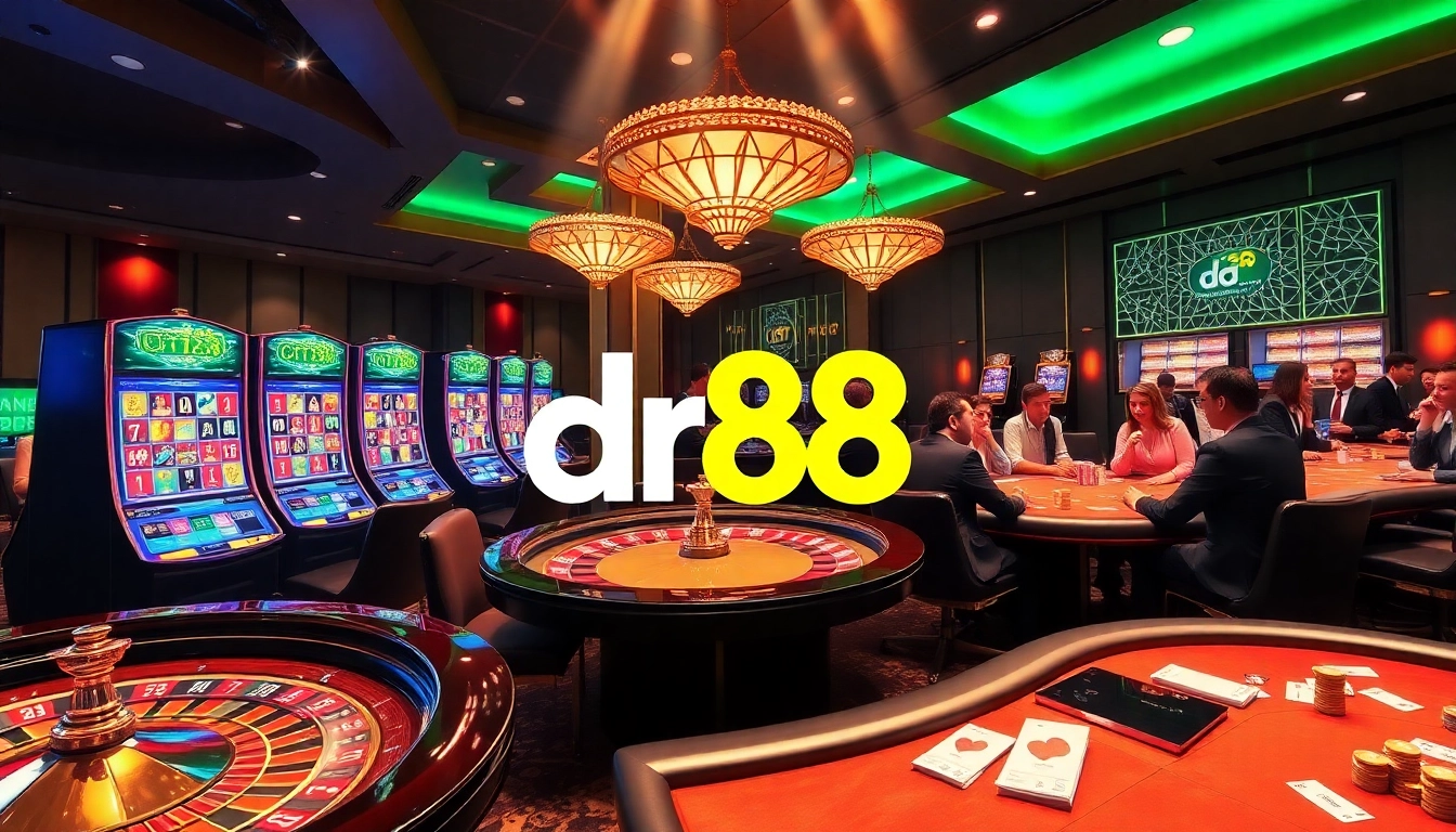 Experience thrilling gambling action with dr88 at a luxurious casino scene.