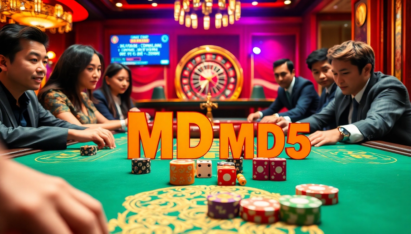 Players engaged in Tài Xỉu MD5 with vibrant chips, dice, and a transparent betting interface.