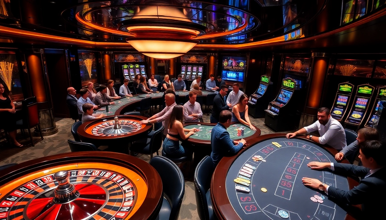 Gamblers enjoying a vibrant casino atmosphere alongside luxurious elements inspired by SX88 yacht design.