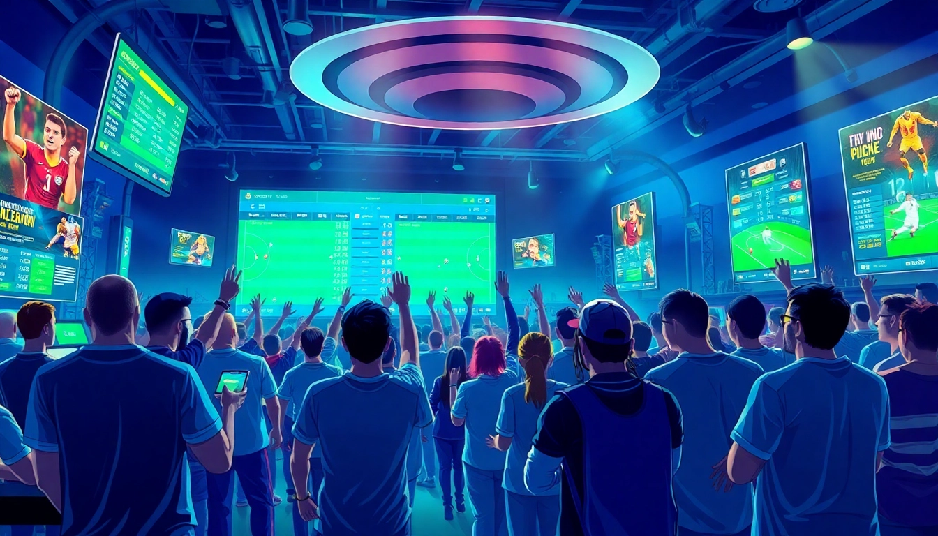 Exciting live betting scene with diverse bettors and vibrant sports displays at https://789bet.events/.