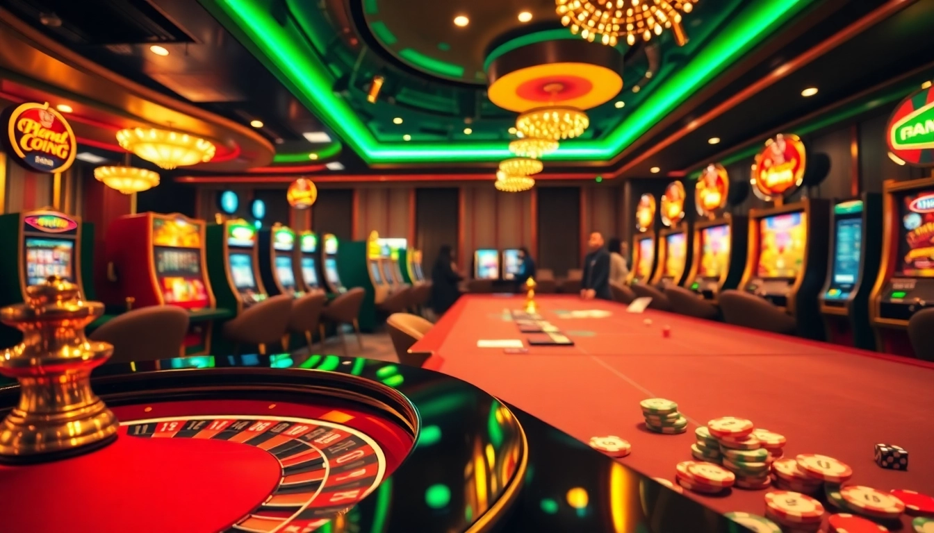 Situs apiraja88 showcases an exciting casino atmosphere with roulette, poker chips, and slot machines.