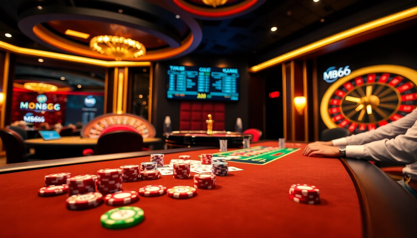 Players enjoying a thrilling game at MB66 casino with vibrant tables and exciting action.