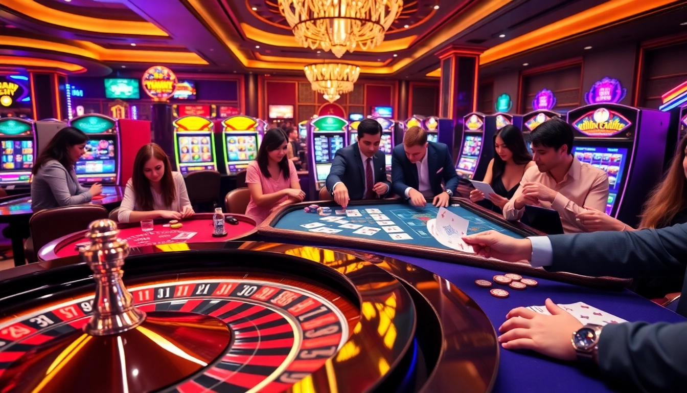 33WIN casino players engaged in exciting gambling at a luxurious online casino.