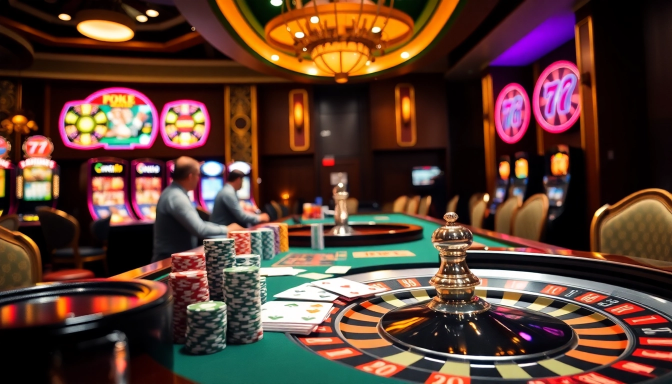 Win big at https://789bet.events/ with a vibrant casino scene featuring roulette and poker tables.
