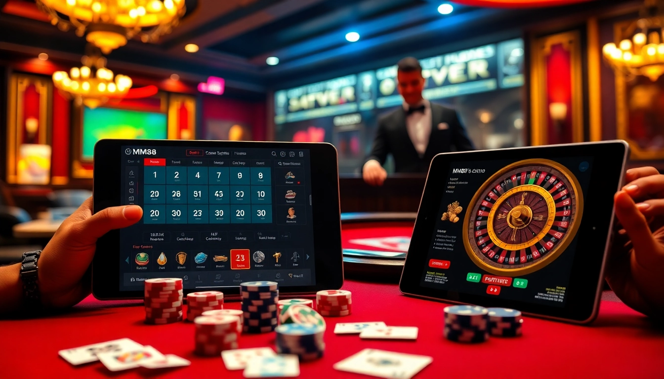 Experience the thrill of MM88 online gaming with vibrant casino visuals showcasing professional dealers and gaming excitement.