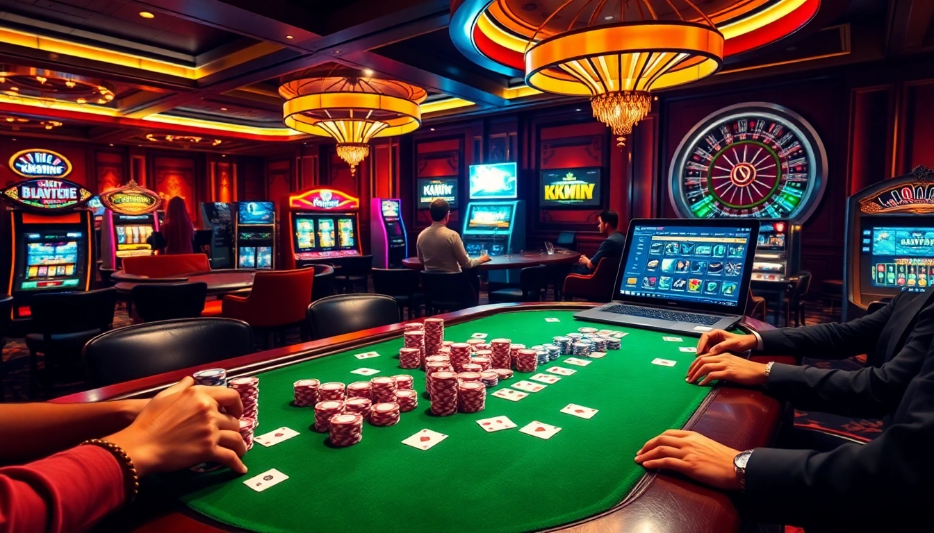 Kkwin gambling excitement at a luxury poker table with vibrant chips and cards.